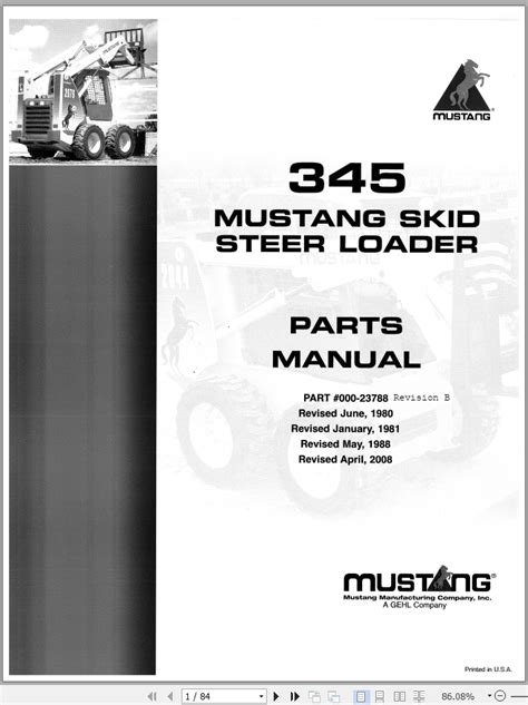 MUSTANG SKID STEER LOADER PARTS MANUAL 